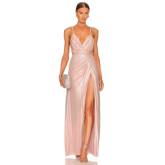 Retrofete Yesi Dress Pleated Surplice Braided Strap Formal Gala Party Metallic M - Picture 2 of 15
